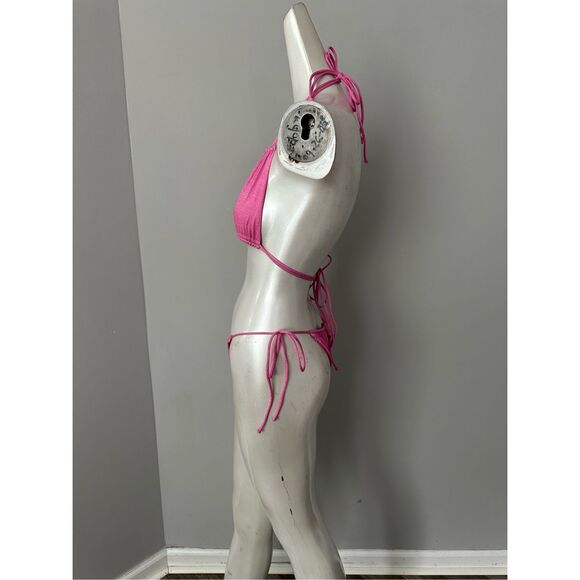 NWT Monica Hansen Beachwear Lurex Halter Bikini Top & Bottom 2Pc Set Pink Small - Picture 3 of 7